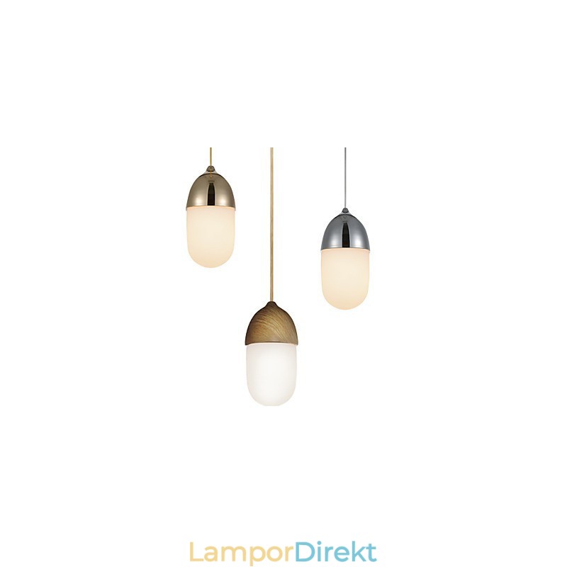 Mini Acorn Pendellampa 1 Ljus Mordern Enkelhet Gyllene Krom Träfärg Finish Kolstål & Glas Droplight
