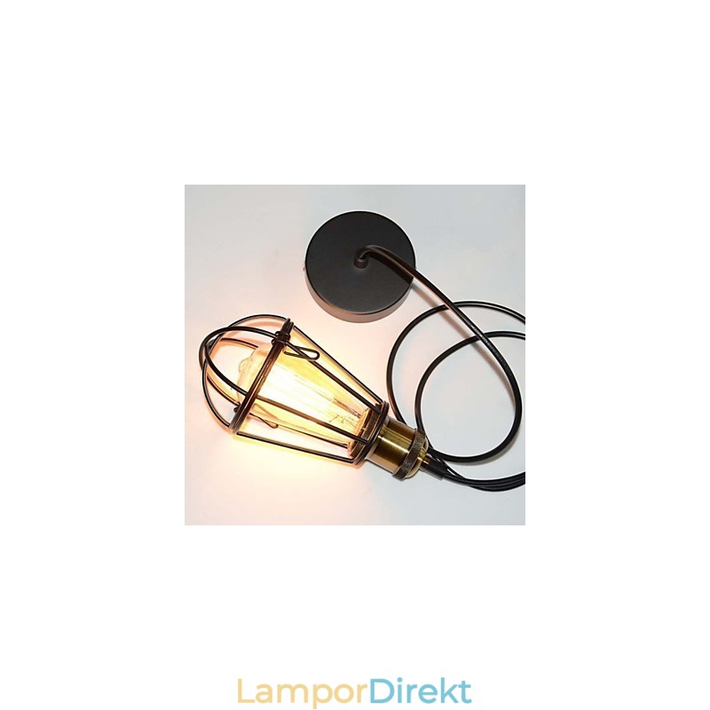 Loft Lampa Vintage Pendellampa Edison Light Balck Järn Metallbur Lampskärm Lagerstil Ljusarmatur