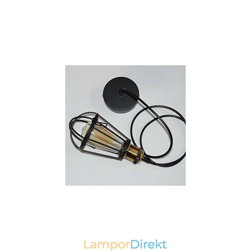Loft Lampa Vintage Pendellampa Edison Light Balck Järn Metallbur Lampskärm Lagerstil Ljusarmatur