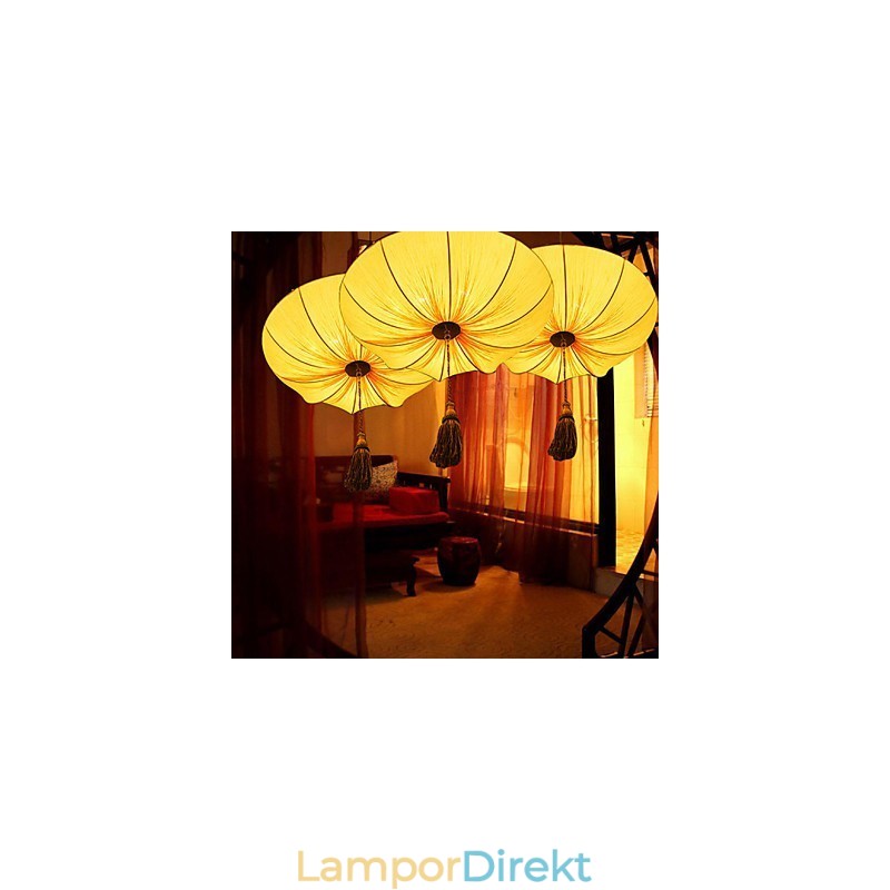 Kreativa Runda Stora Röda Lykta Lotusblad Bröllopsfestival Tygkonst Ljuskrona Lampa Light