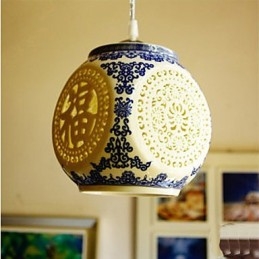 Retro Keramisk Lampa Lampa Trappa Blå Enkelhuvud Ljuskrona Creative