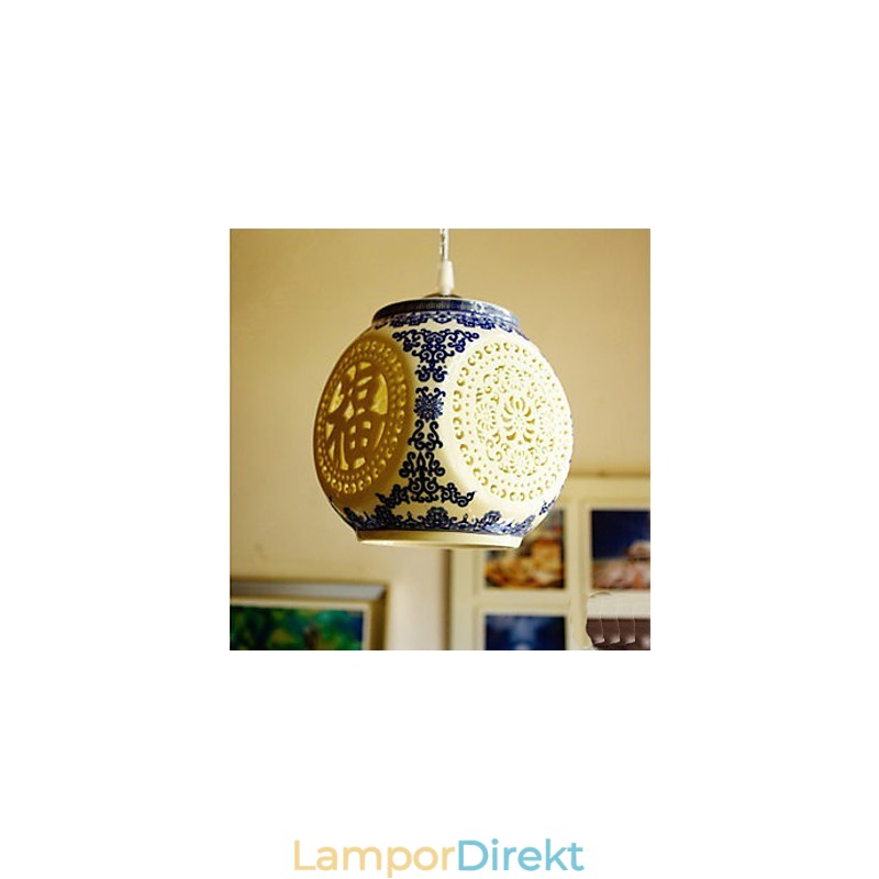 Retro Keramisk Lampa Lampa Trappa Blå Enkelhuvud Ljuskrona Creative