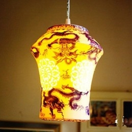 Retro Keramisk Lampa Lampa Trappa Blå Enkelhuvud Ljuskrona Creative