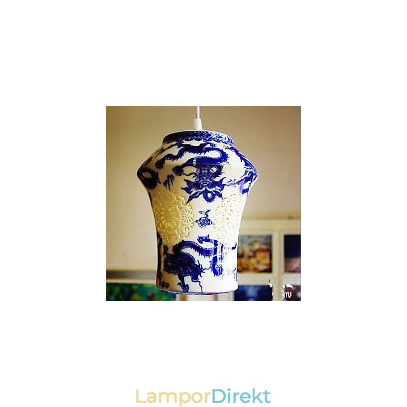 Retro Keramisk Lampa Lampa Trappa Blå Enkelhuvud Ljuskrona Creative