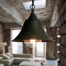 Medium Vintage Matt Svart Klockformad Metall Taklampa