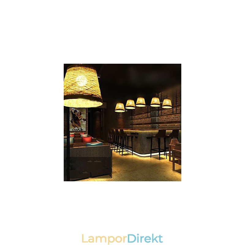 Modern Lantlig Cany Art Vävd Rotting Enkelhuvud Droplight Lampa
