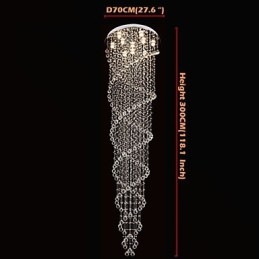 Takljuskrona Ljus Pendelljus Belysningsarmaturer Med K9 Crystal Dubbel Spiral D70Cm H300Cm
