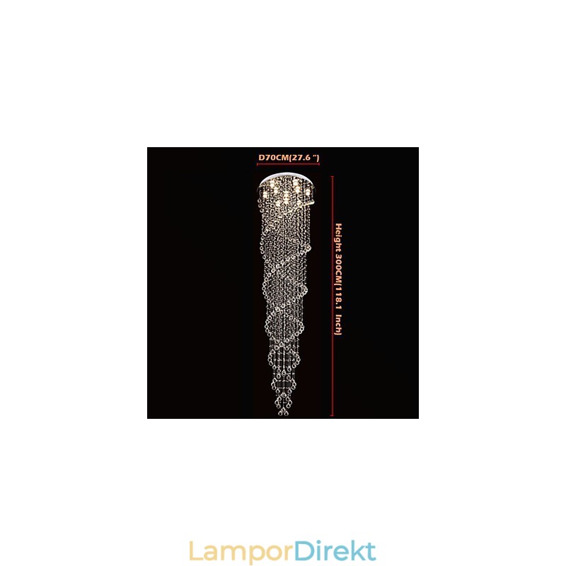 Takljuskrona Ljus Pendelljus Belysningsarmaturer Med K9 Crystal Dubbel Spiral D70Cm H300Cm