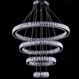Crystal Pendel Light Taklampa Ljuskrona Belysningsarmaturer Med 4 Ringar