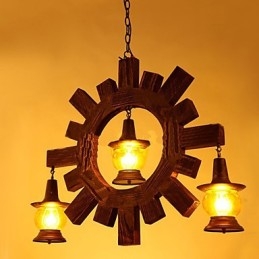 Antik Trä Ljuskrona American Country Iiving Lampa Lampa