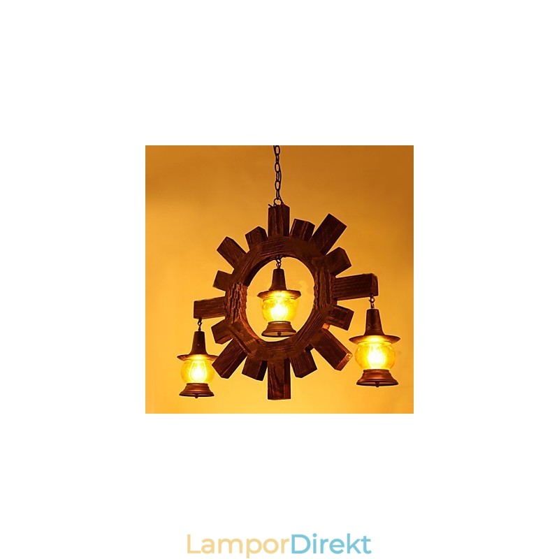 Antik Trä Ljuskrona American Country Iiving Lampa Lampa