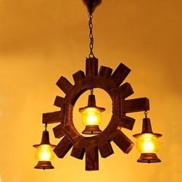 Antik Trä Ljuskrona American Country Iiving Lampa Lampa