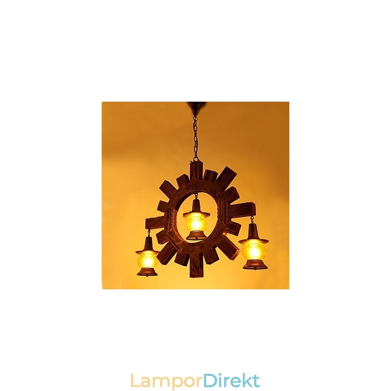 Antik Trä Ljuskrona American Country Iiving Lampa Lampa