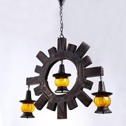 Antik Trä Ljuskrona American Country Iiving Lampa Lampa