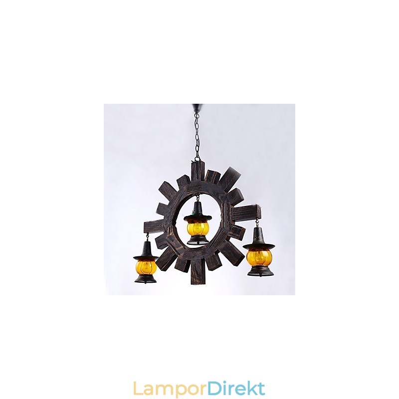 Antik Trä Ljuskrona American Country Iiving Lampa Lampa
