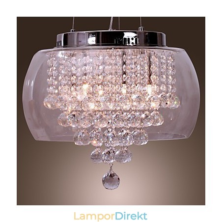 Artistic 6 Light Crystal Pendel Light Med Glasskärm Artistic 6 Light Crystal Pendel Light Med Glasskärm