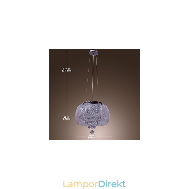 Artistic 6 Light Crystal Pendel Light Med Glasskärm