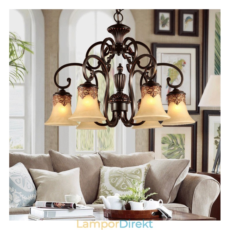 Ljuskrona Pendel Light 6 Lights Vintage Country Island Metal + Glas
