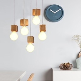 Nordic Solid Wood Fyrkantig Lamphållare Sittande Droplight Lampa Light