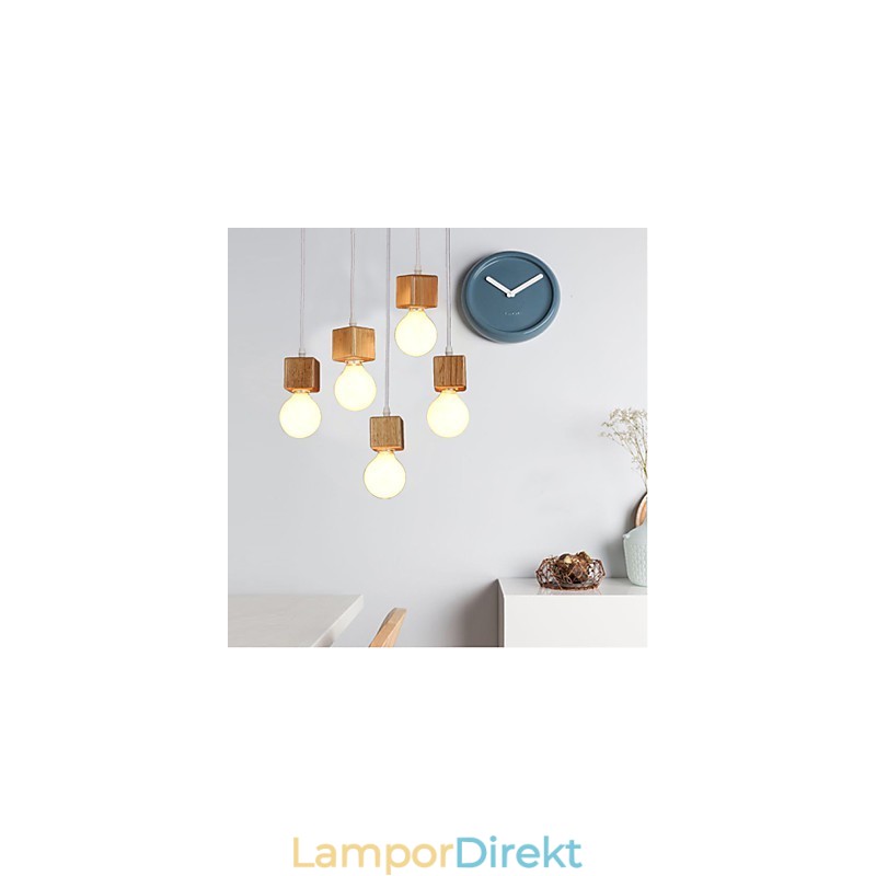 Nordic Solid Wood Fyrkantig Lamphållare Sittande Droplight Lampa Light