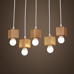 Nordic Solid Wood Fyrkantig Lamphållare Sittande Droplight Lampa Light