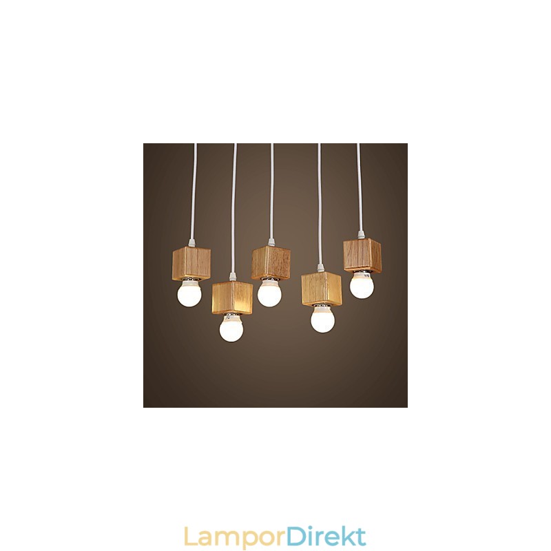 Nordic Solid Wood Fyrkantig Lamphållare Sittande Droplight Lampa Light