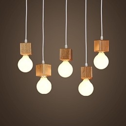 Nordic Solid Wood Fyrkantig Lamphållare Sittande Droplight Lampa Light