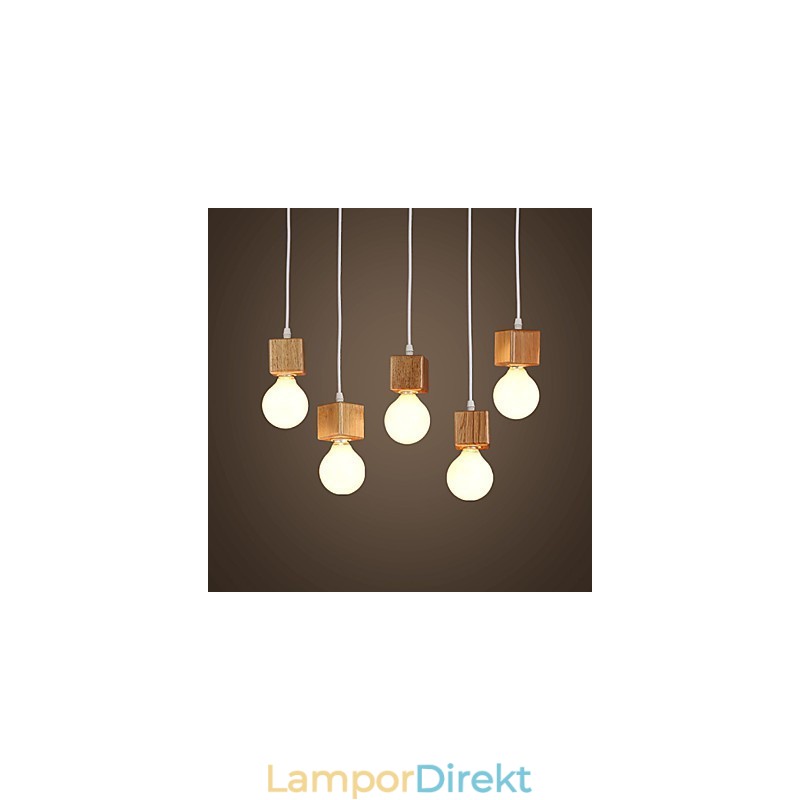 Nordic Solid Wood Fyrkantig Lamphållare Sittande Droplight Lampa Light