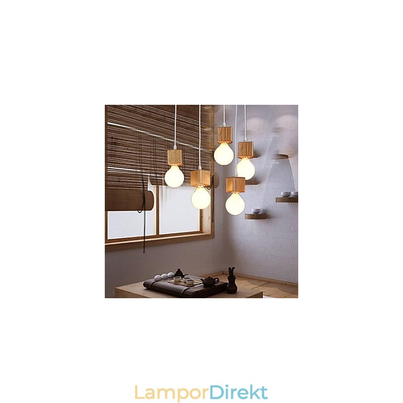 Nordic Solid Wood Fyrkantig Lamphållare Sittande Droplight Lampa Light