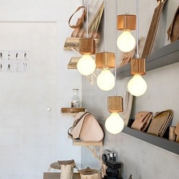 Nordic Solid Wood Fyrkantig Lamphållare Sittande Droplight Lampa Light