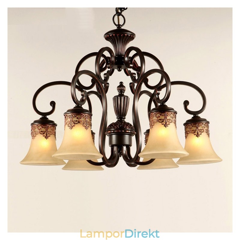 Ljuskrona Pendel Light 6 Lights Vintage Country Island Metal + Glas