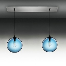 2 Ljus Modernt Glas Taklampa I Rund Blå Bubbla Design