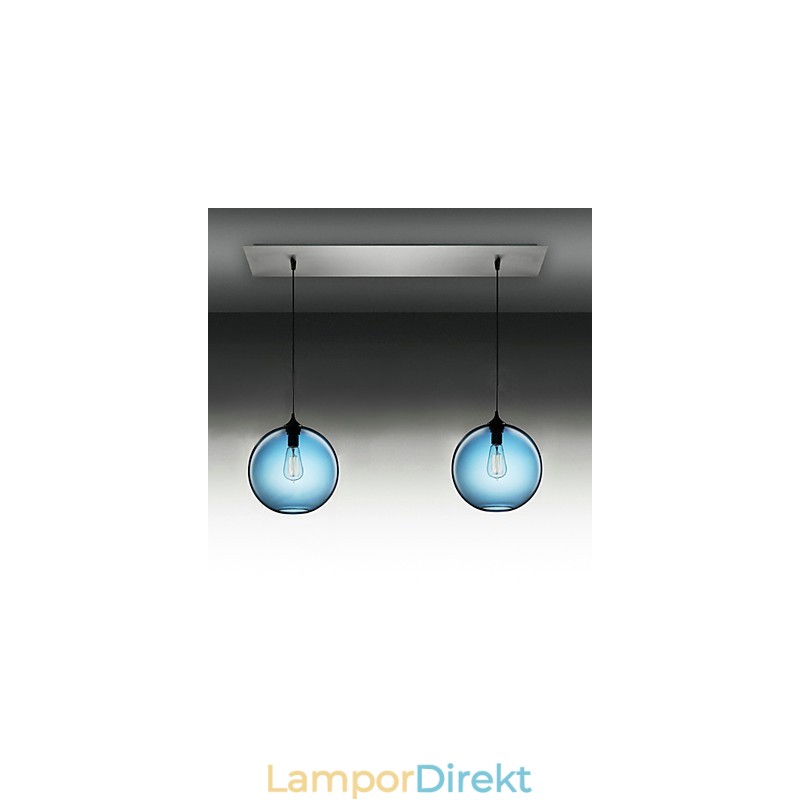 2 Ljus Modernt Glas Taklampa I Rund Blå Bubbla Design