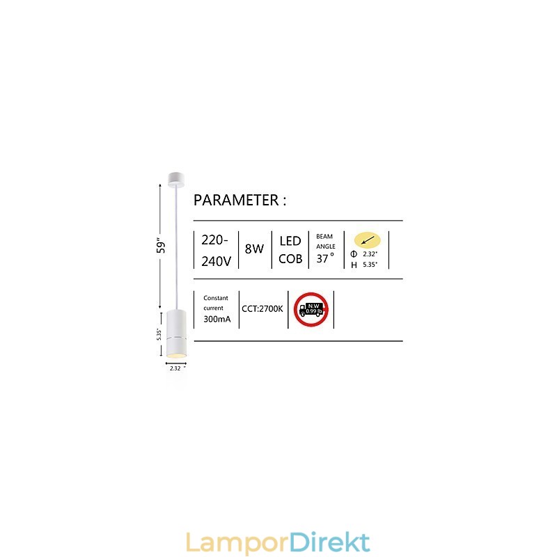 Ge 05032 8W 136Mm 1 Ljus Mini Pendellampa Pulveriserad Vit Med Aluminium