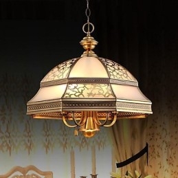 Mässing Pendellampa Six Lights Vintage Total Kopparglas
