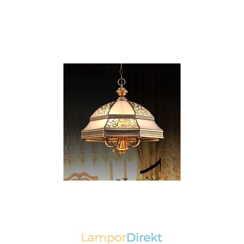 Mässing Pendellampa Six Lights Vintage Total Kopparglas