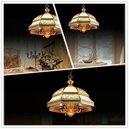 Mässing Pendellampa Six Lights Vintage Total Kopparglas