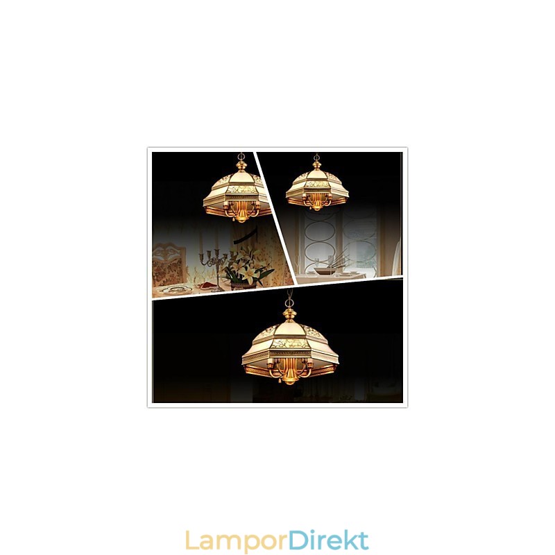 Mässing Pendellampa Six Lights Vintage Total Kopparglas