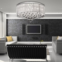 Elegant Pendellampa I Kristall Med 8 Lampor I Cylinderskärm
