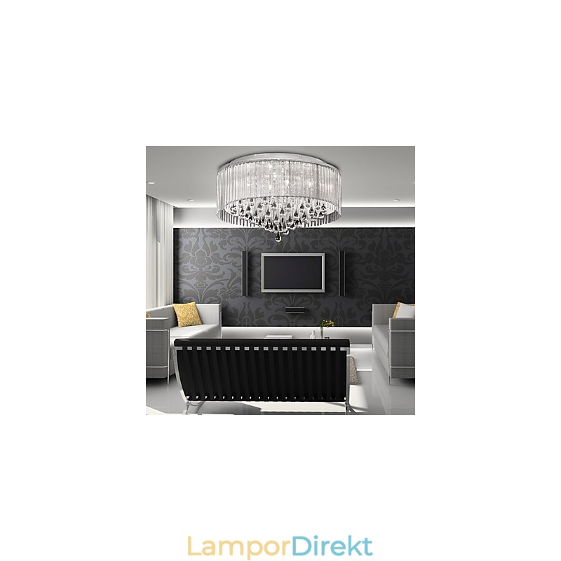 Elegant Pendellampa I Kristall Med 8 Lampor I Cylinderskärm