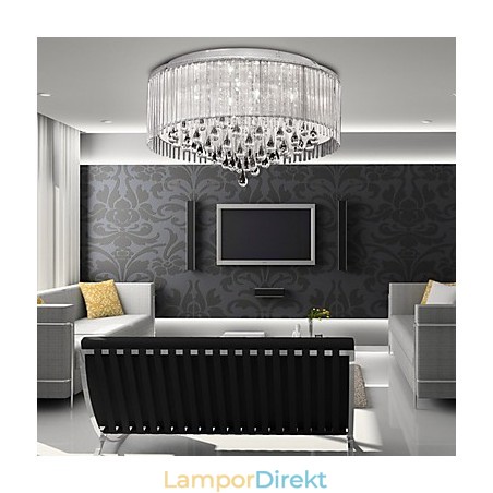Elegant Pendellampa I Kristall Med 8 Lampor I Cylinderskärm Elegant Pendellampa I Kristall Med 8 Lampor I Cylinderskärm