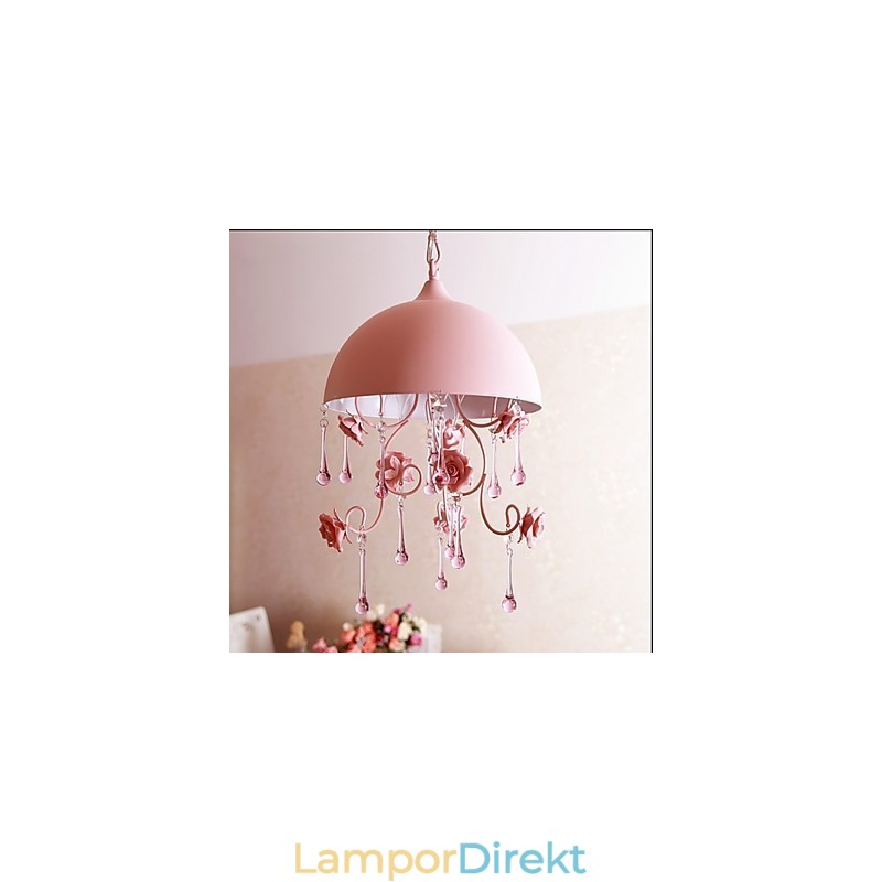 En Liten Rosa Rose Garden Ljuskrona Lampa Iron Princess