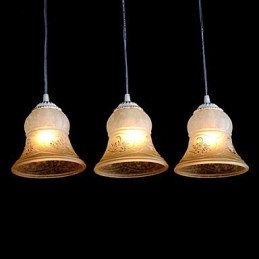 Vit Hängsmycke Tre Ljus Mönster Glasskärm Handförgylld Europeisk Retroklassiker
