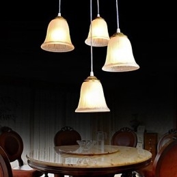 Bronshängsmycke Fyra Ljusmönster Glasskärm European Retro Classic