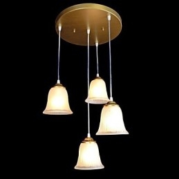 Bronshängsmycke Fyra Ljusmönster Glasskärm European Retro Classic