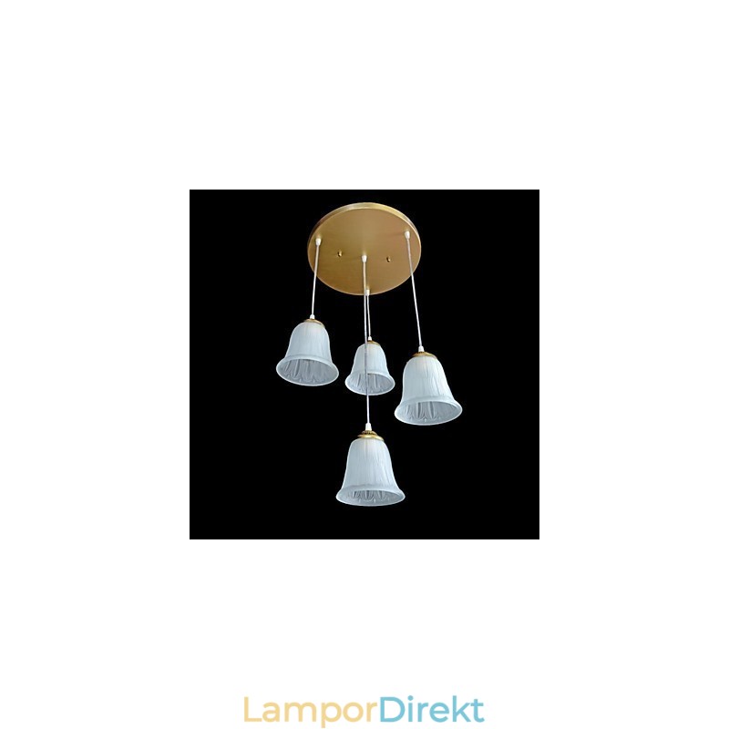 Bronshängsmycke Fyra Ljusmönster Glasskärm European Retro Classic
