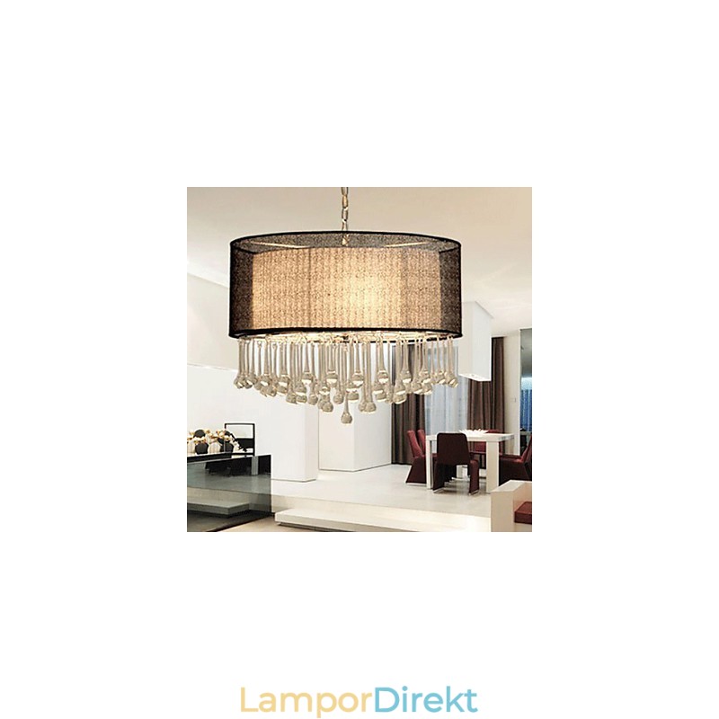 Contemporary Crystal 4 Light Pendel Med Svart Skärm