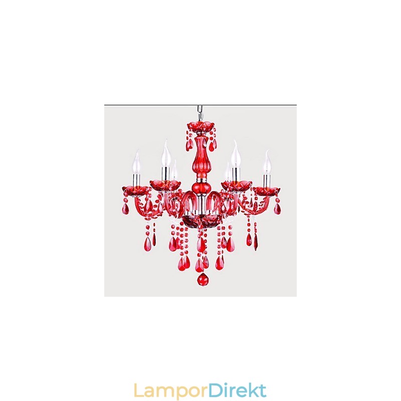 Ljuskrona Röd Kristall Lyxig Modern 6 Lampor