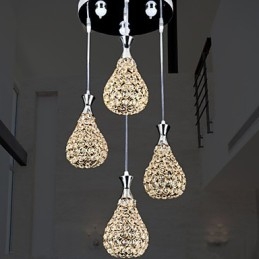4 Heads Pendelljus Crystal Modern Contemporary Metal