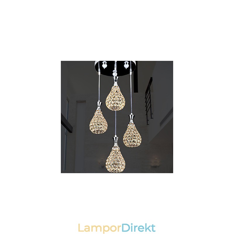 4 Heads Pendelljus Crystal Modern Contemporary Metal